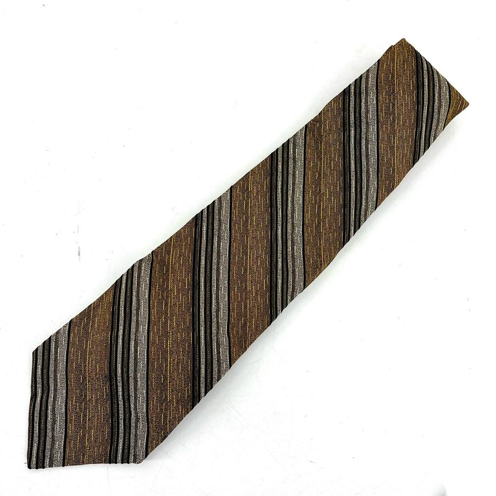 Ferrell Reed Men’s 100% Brown Silk Stripe Necktie‎ Tie